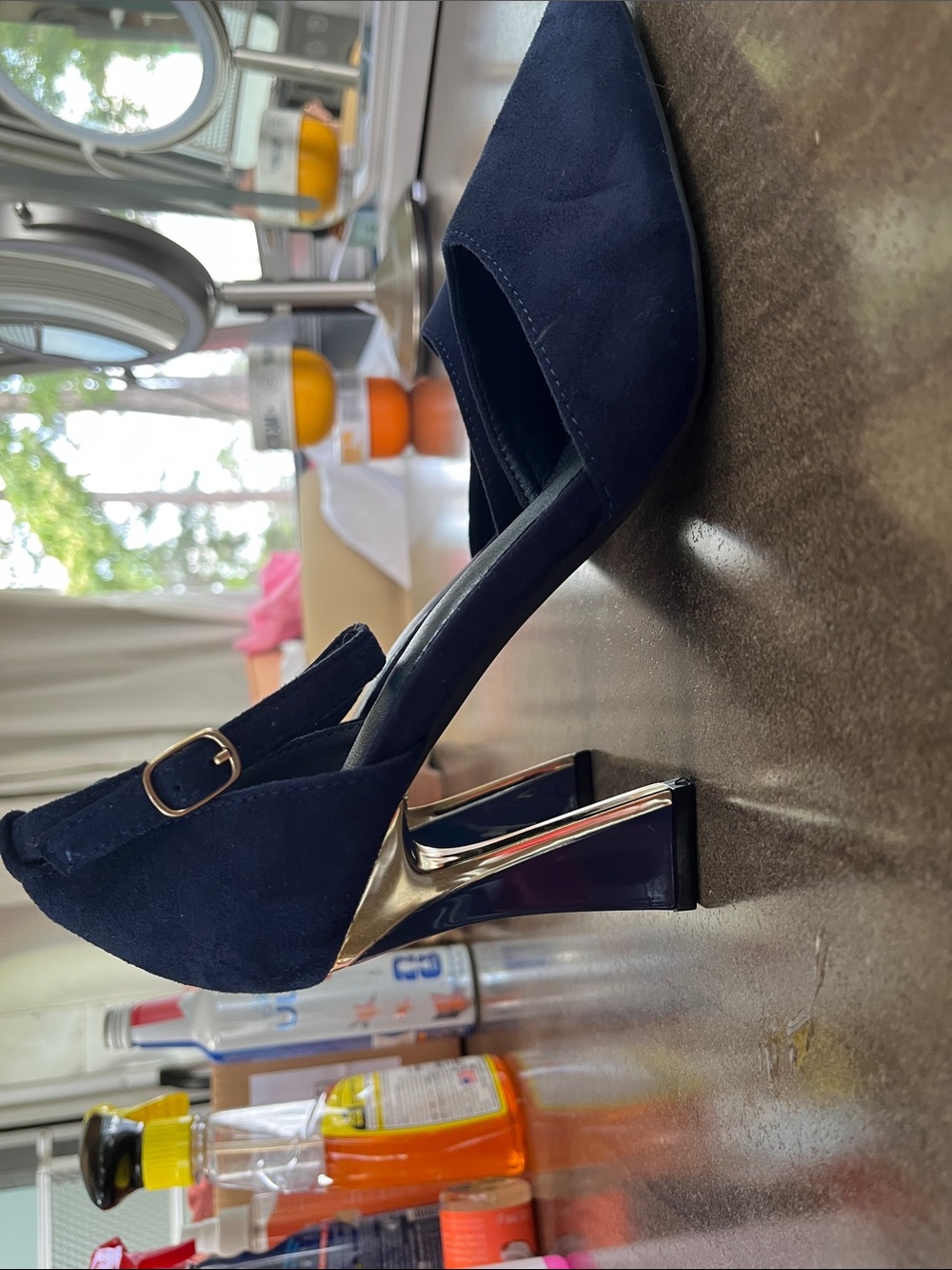 Women’s Navy Pointed Toe Ankle Strap Heels - Picture 2 of 4